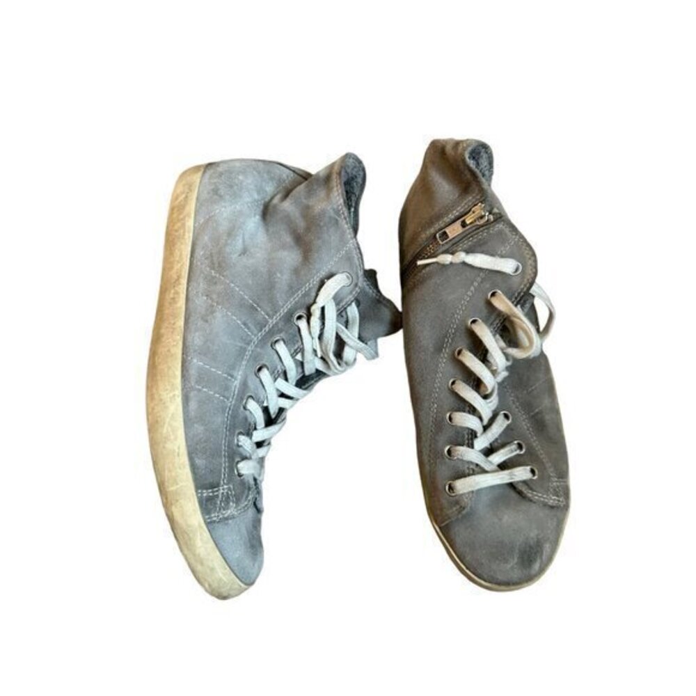 Leather Crown Gray High-Top Sneakers With Lace-Up & Side Zip Closure For Men